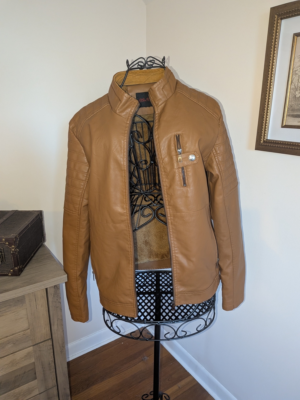 Women's Tan Faux Leather Moto Jacket